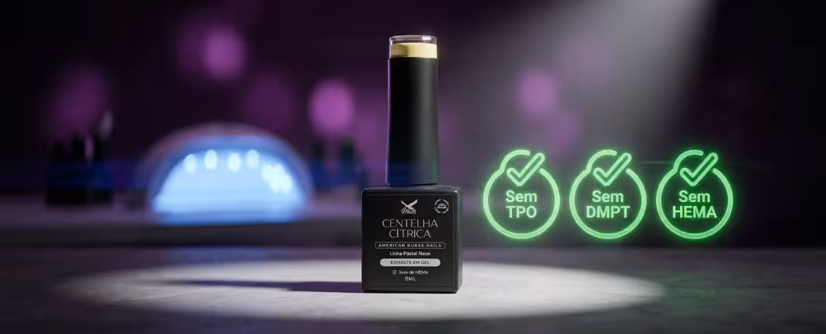 Esmalte em gel American Burrs Nails sem TPO, sem DMPT e sem HEMA — selos de certificação de segurança