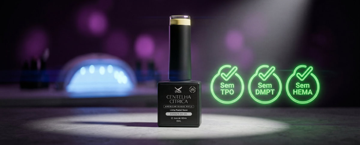 Esmalte em gel American Burrs Nails sem TPO, sem DMPT e sem HEMA — selos de certificação de segurança