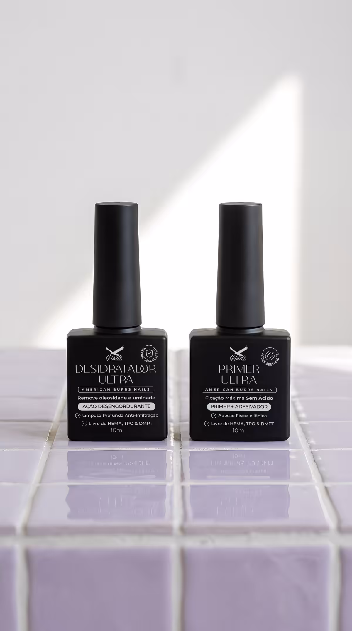Desidratador Ultra e Primer Ultra AB Nails lado a lado